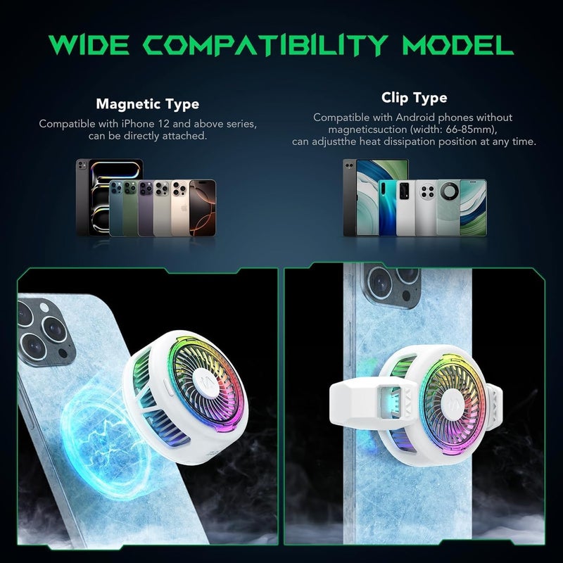 كاست ويف مبرد الهاتف المحمول المغناطيسي Black Shark FunCooler 5 للألعاب، مروحة تبريد محمولة للهاتف مع إضاءة RGB، مشعاع للهاتف المحمول لسلسلة iPhone المغناطيسية/Android/التابلت/iPad (أبيض) - Image 3