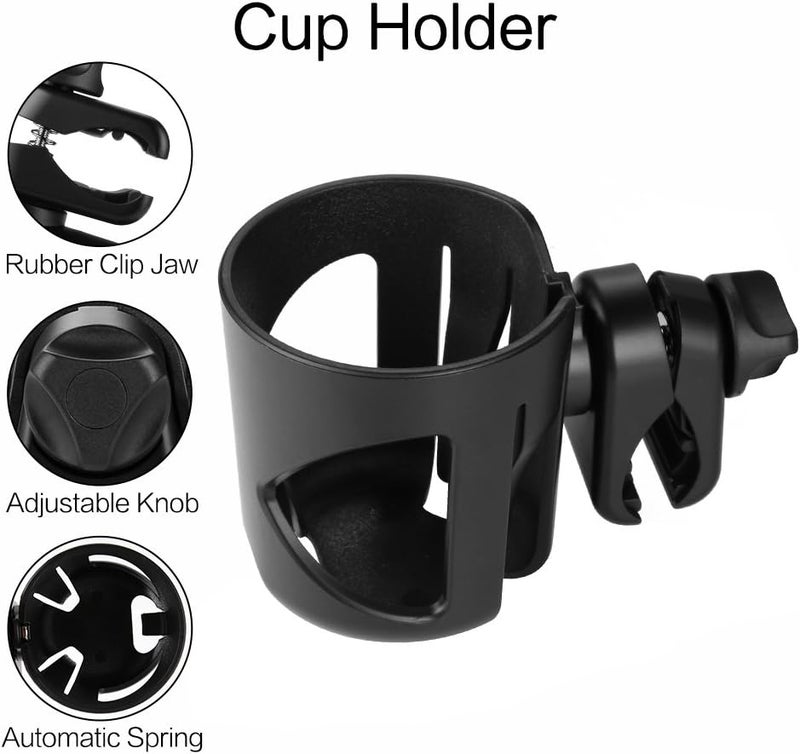 accmor Universal Cup Holder, Stroller & Wheelchair Accessory, Fits Bottles Up to 85mm, Black - Image 3