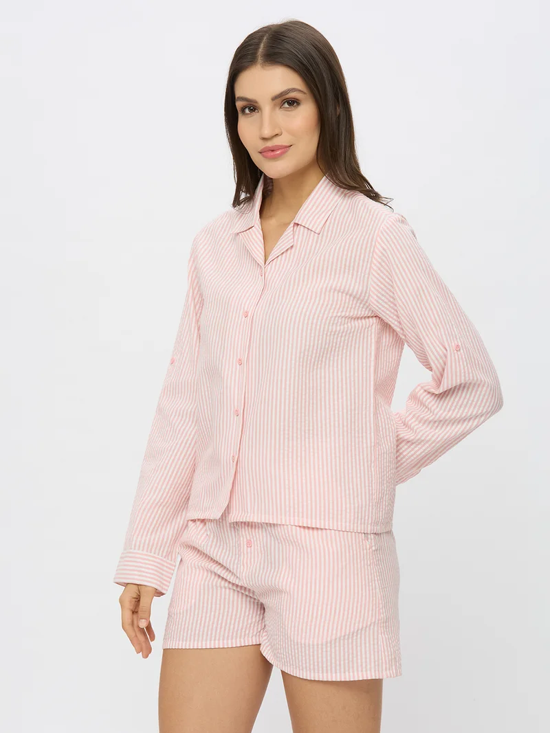 AMMARZO Cotton Seer Sucker Pin Stripe Lounge Set