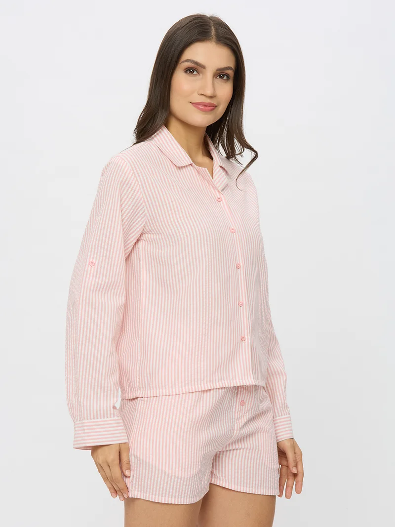 AMMARZO Cotton Seer Sucker Pin Stripe Lounge Set