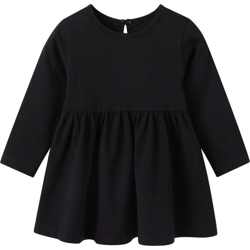 pureborn Baby Toddler Girl Dress Short and Long Sleeve Cotton Playwear Dresses 0 Months - 5T, Solid Black, 9-12 Months - Image 1