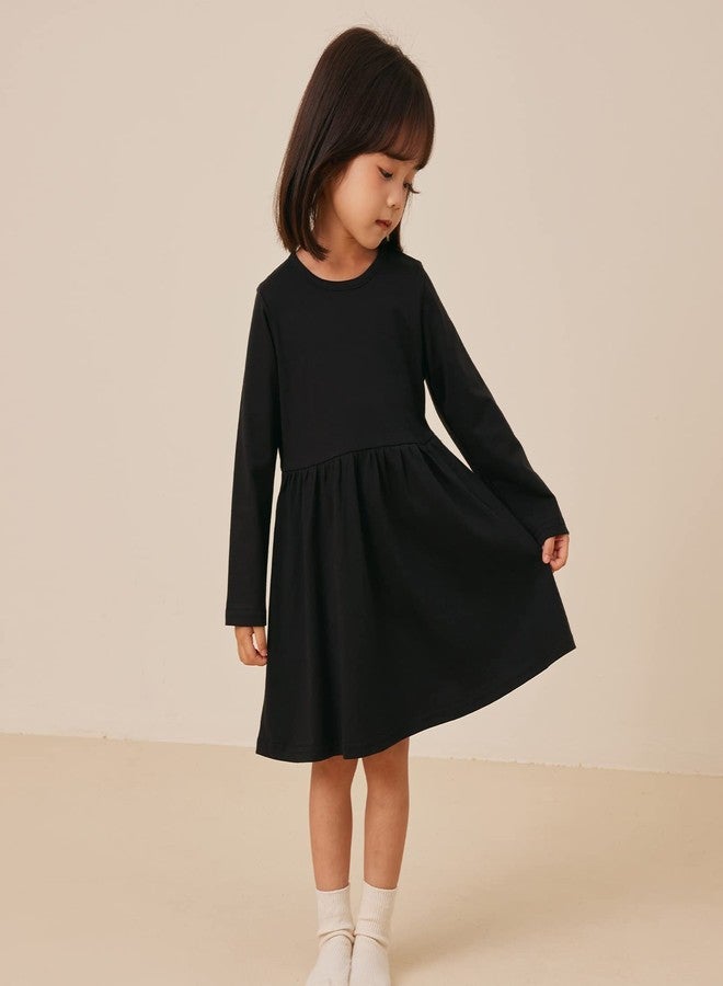 pureborn Baby Toddler Girl Dress Short and Long Sleeve Cotton Playwear Dresses 0 Months - 5T, Solid Black, 9-12 Months - Image 3