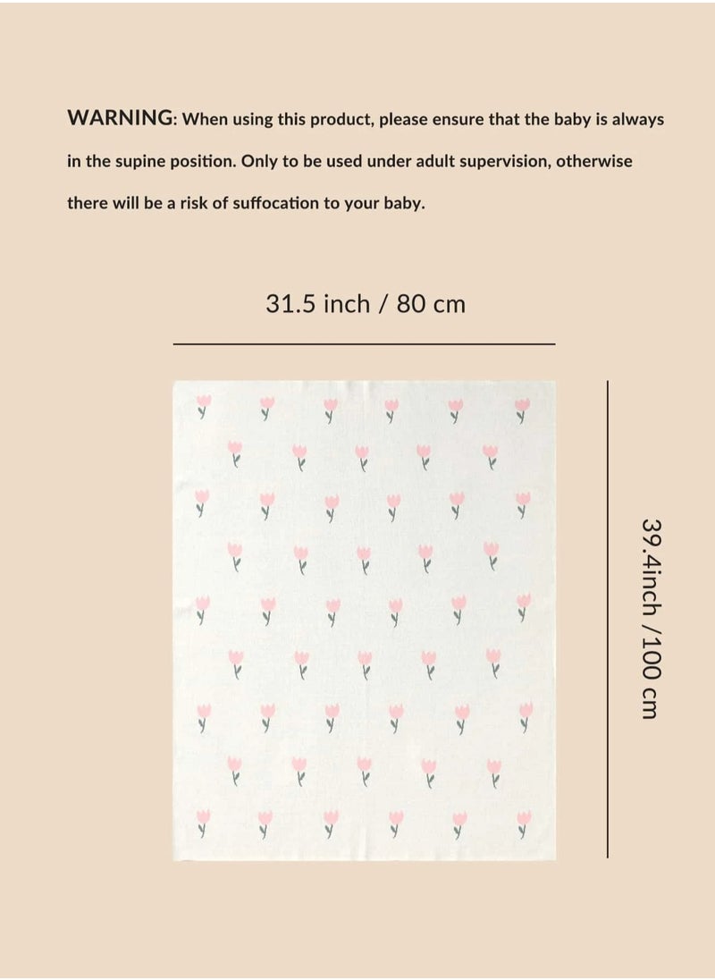 MI MI XIONG - 100% Cotton Baby Swaddling Blanket with Flower Pattern 80*100cm White - Image 1