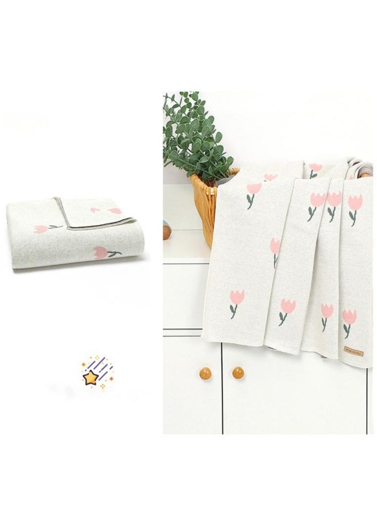 MI MI XIONG - 100% Cotton Baby Swaddling Blanket with Flower Pattern 80*100cm White - Image 1