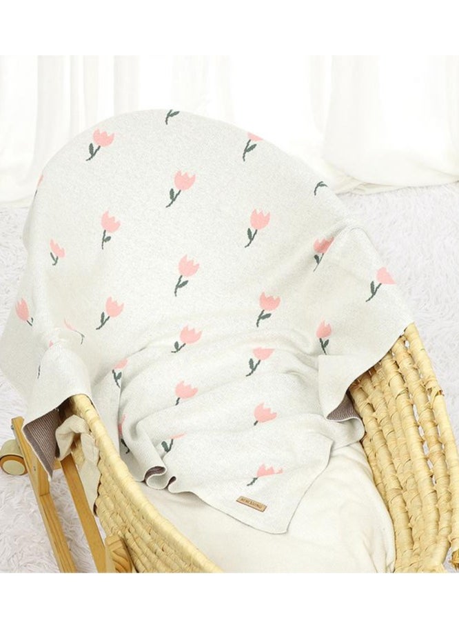 MI MI XIONG - 100% Cotton Baby Swaddling Blanket with Flower Pattern 80*100cm White - Image 1