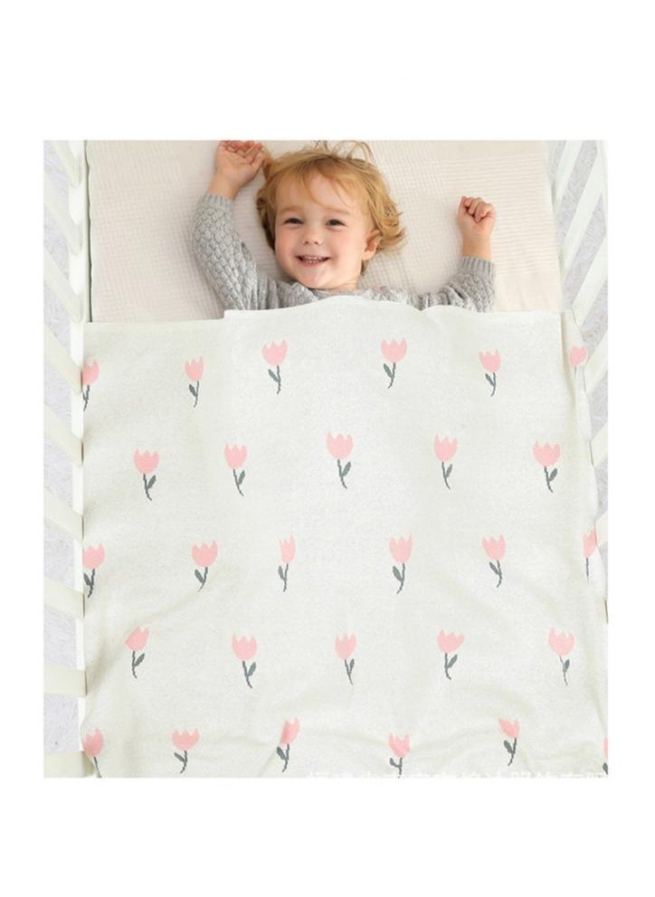 MI MI XIONG - 100% Cotton Baby Swaddling Blanket with Flower Pattern 80*100cm White - Image 1