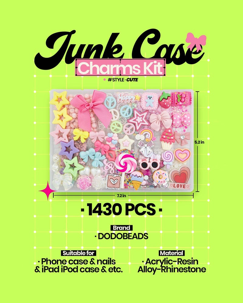 DoDoBeads 1430 Pcs Junk Phone Case Decoration Kit, Charms for Customizing Cases, Kawaii Bow, Letter Beads, Nail Accessories, Flatback Pearls, Rhinestones, Cute Aesthetic Decor for Personalization - Image 2
