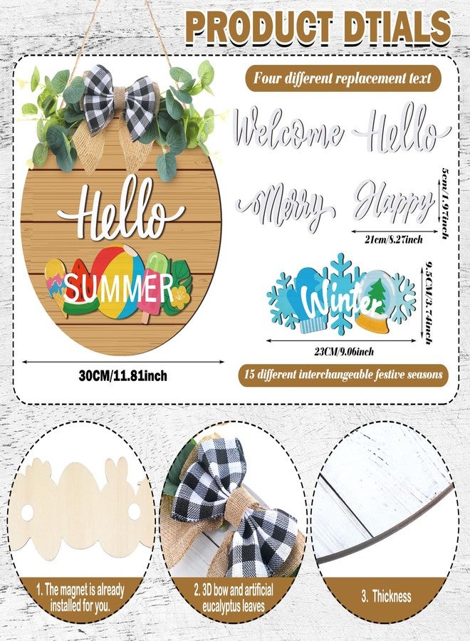Burbell 20 Pcs Interchangeable Welcome Sign for All Seasons Seasonal Front Door Decor with 4 Sign and 14 Changeable Icons Farmhouse Front Porch Rustic Wooden Door Decor for Christmas(Brown) - Image 3