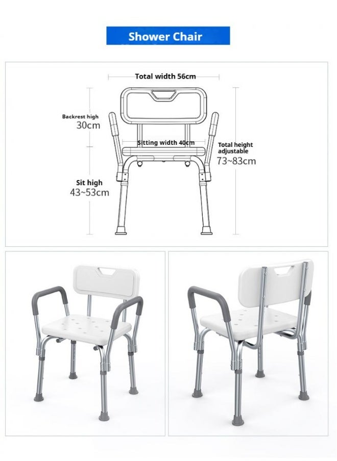 Generic Bathing Chairs For The Elderly Pregnant Women Shower Chairs Shower Chairs  Aluminum Alloy Anti Slip Shower Chairs With Backrest And Seat Cushion U-Shaped Front Opening Big Foot Pad Style  - Image 2