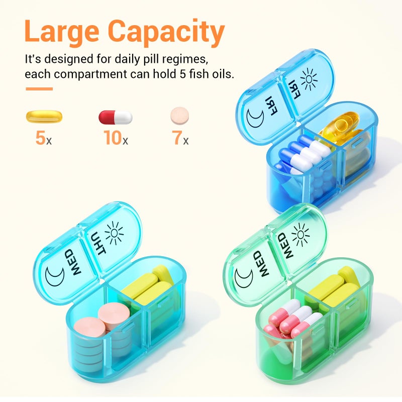 Windtrace Weekly Pill Organizer 2 Times a Day - AM PM Pill Organizer with 7 Daily Color-Coded Small Cases, Morning and Night Travel Pill Cases for Vitamins, Medicine, & Supplements - Image 3