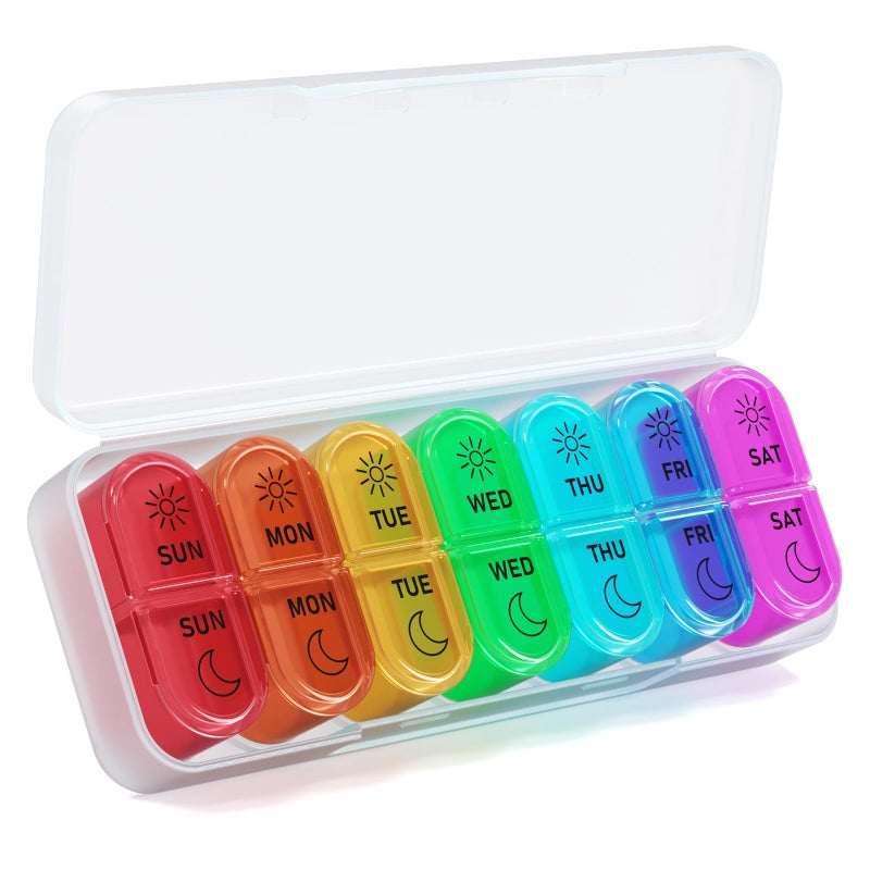 Windtrace Weekly Pill Organizer 2 Times a Day - AM PM Pill Organizer with 7 Daily Color-Coded Small Cases, Morning and Night Travel Pill Cases for Vitamins, Medicine, & Supplements - Image 2