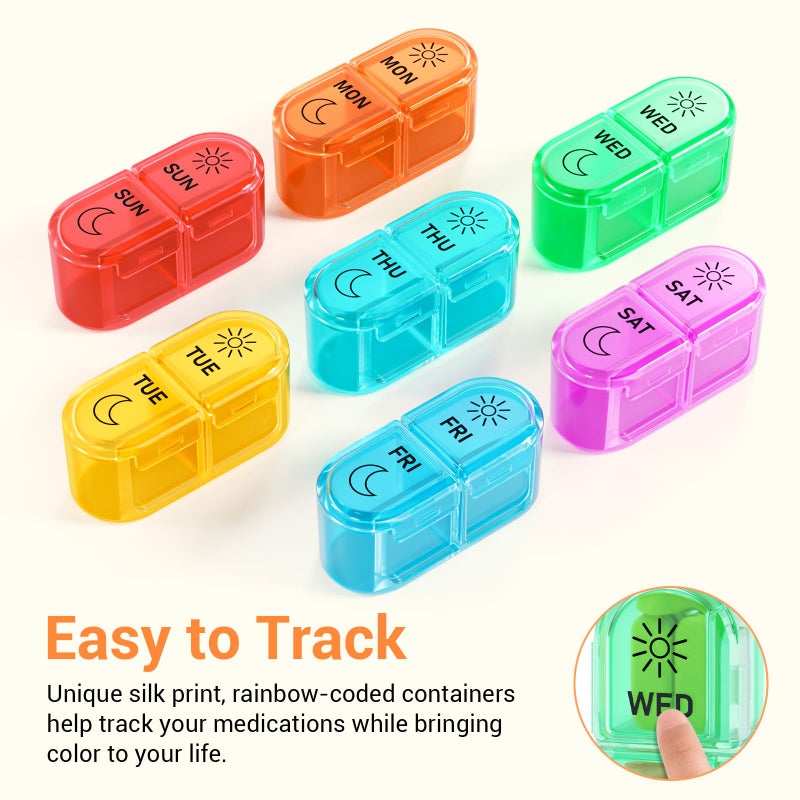 Windtrace Weekly Pill Organizer 2 Times a Day - AM PM Pill Organizer with 7 Daily Color-Coded Small Cases, Morning and Night Travel Pill Cases for Vitamins, Medicine, & Supplements - Image 5