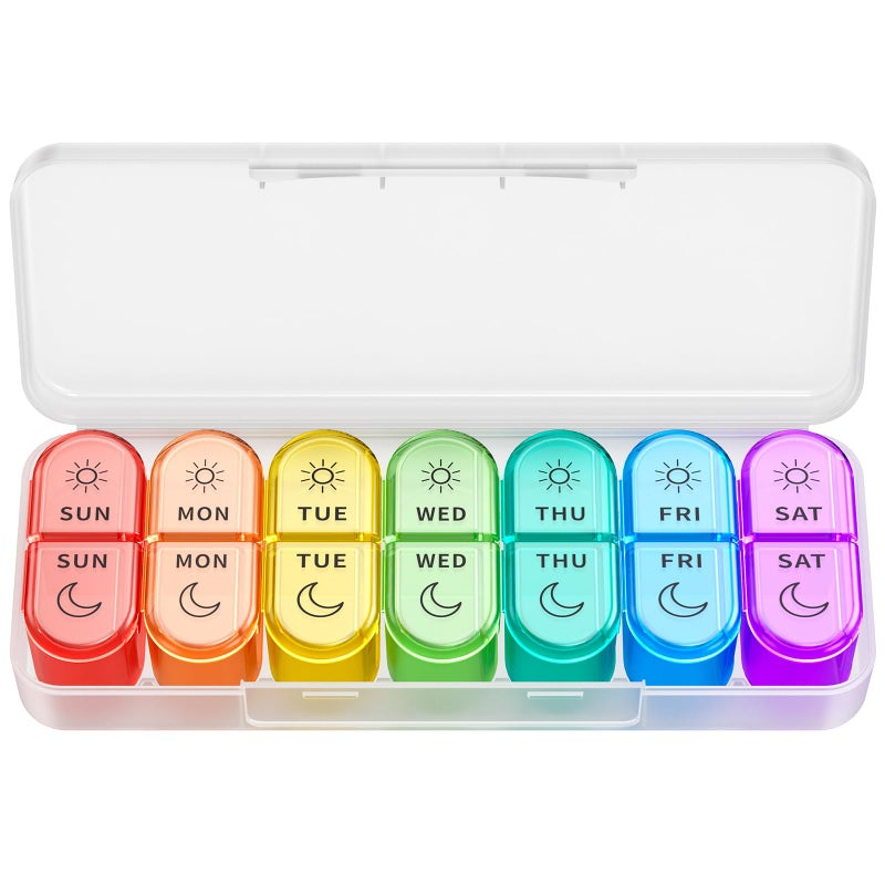 Windtrace Weekly Pill Organizer 2 Times a Day - AM PM Pill Organizer with 7 Daily Color-Coded Small Cases, Morning and Night Travel Pill Cases for Vitamins, Medicine, & Supplements - Image 1