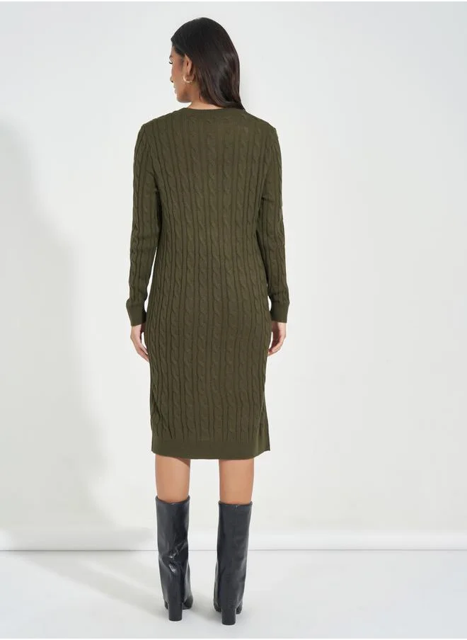 Styli Cable Knit Sweater Knee Length Dress