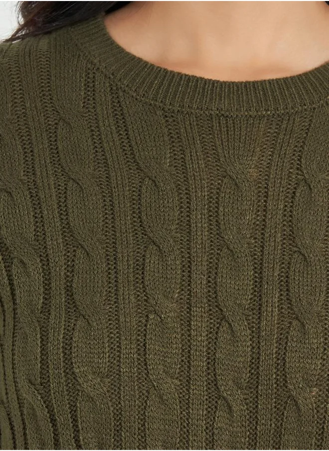 Styli Cable Knit Sweater Knee Length Dress