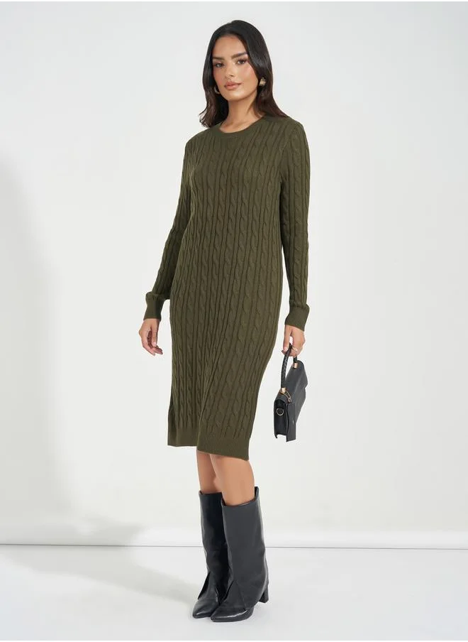 Styli Cable Knit Sweater Knee Length Dress