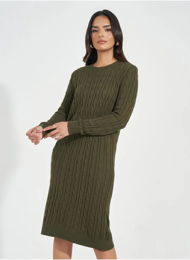 Styli Cable Knit Sweater Knee Length Dress