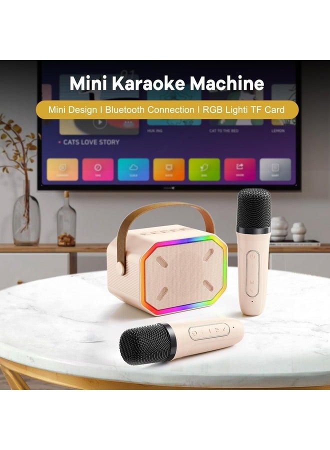 Mini Karaoke speaker Machine For Kids & adult dual microphone Beige