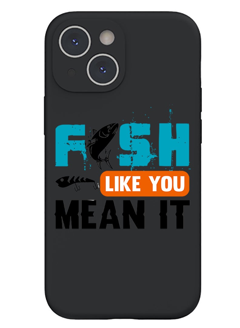 Theodor Protective Slim Fit Case Liquid Silicone Cover with Full Body Protection Anti-Scratch Shockproof Case For iPhone 14 Black  - FORZA077 Be Happy-01 - Image 1