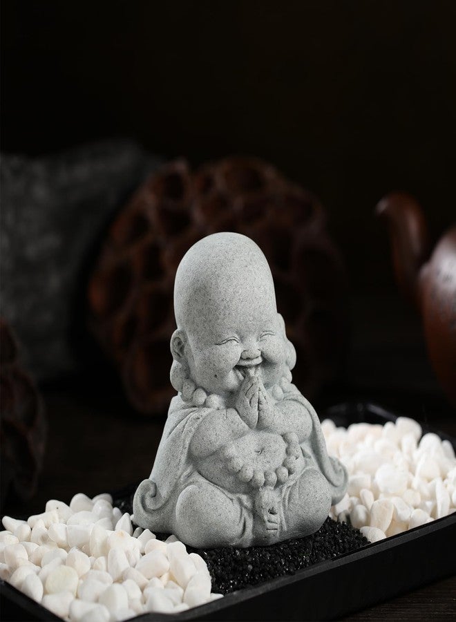 Landical Buddha Sandstone Statues, Zen Monk Praying Statue Sculptures Ornament for Wealth Good Luck Feng Shui Decor Home Office Car Decoration(Prayer Buddha) - Image 4