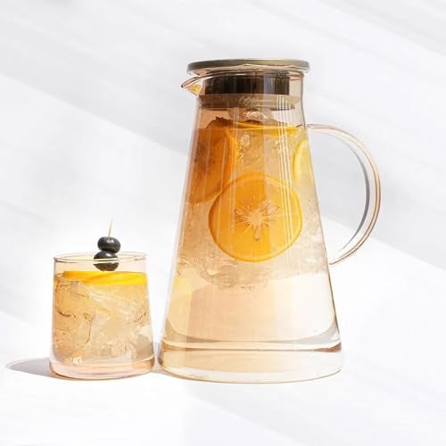 Bellemax Amber Premium Glass Water Jug - 1.8 LTR, Transparent, Hot Cold Water Pitcher with Stainless Steel Lid Water Jug, Iced Tea, Milk and Juice Beverage Carafe, Lemon Jug, 1800ML (TR-06) - Image 4
