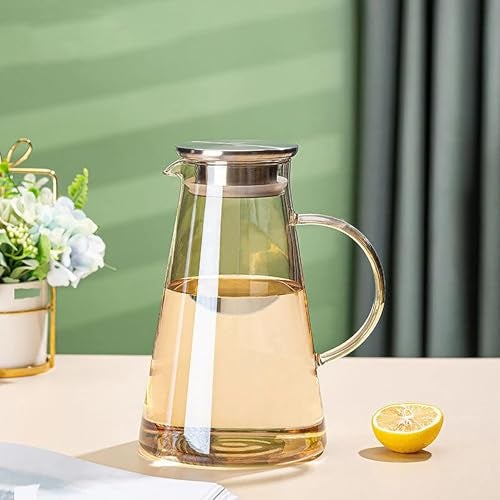 Bellemax Amber Premium Glass Water Jug - 1.8 LTR, Transparent, Hot Cold Water Pitcher with Stainless Steel Lid Water Jug, Iced Tea, Milk and Juice Beverage Carafe, Lemon Jug, 1800ML (TR-06) - Image 2