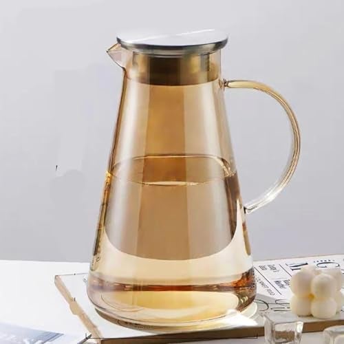 Bellemax Amber Premium Glass Water Jug - 1.8 LTR, Transparent, Hot Cold Water Pitcher with Stainless Steel Lid Water Jug, Iced Tea, Milk and Juice Beverage Carafe, Lemon Jug, 1800ML (TR-06) - Image 1