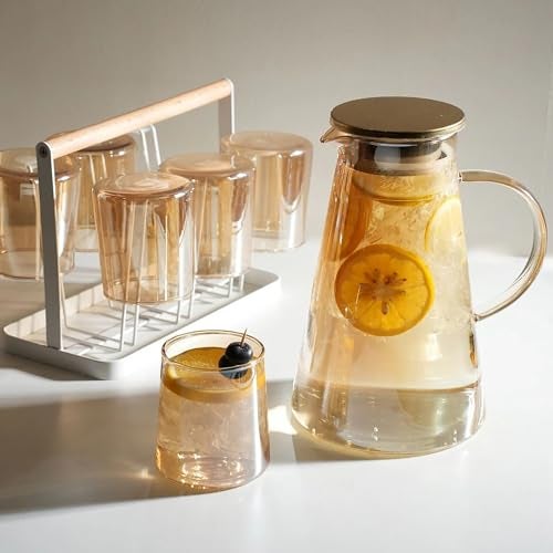 Bellemax Amber Premium Glass Water Jug - 1.8 LTR, Transparent, Hot Cold Water Pitcher with Stainless Steel Lid Water Jug, Iced Tea, Milk and Juice Beverage Carafe, Lemon Jug, 1800ML (TR-06) - Image 5