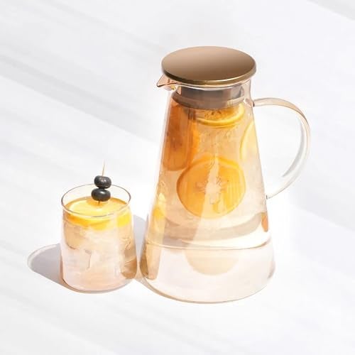 Bellemax Amber Premium Glass Water Jug - 1.8 LTR, Transparent, Hot Cold Water Pitcher with Stainless Steel Lid Water Jug, Iced Tea, Milk and Juice Beverage Carafe, Lemon Jug, 1800ML (TR-06) - Image 3