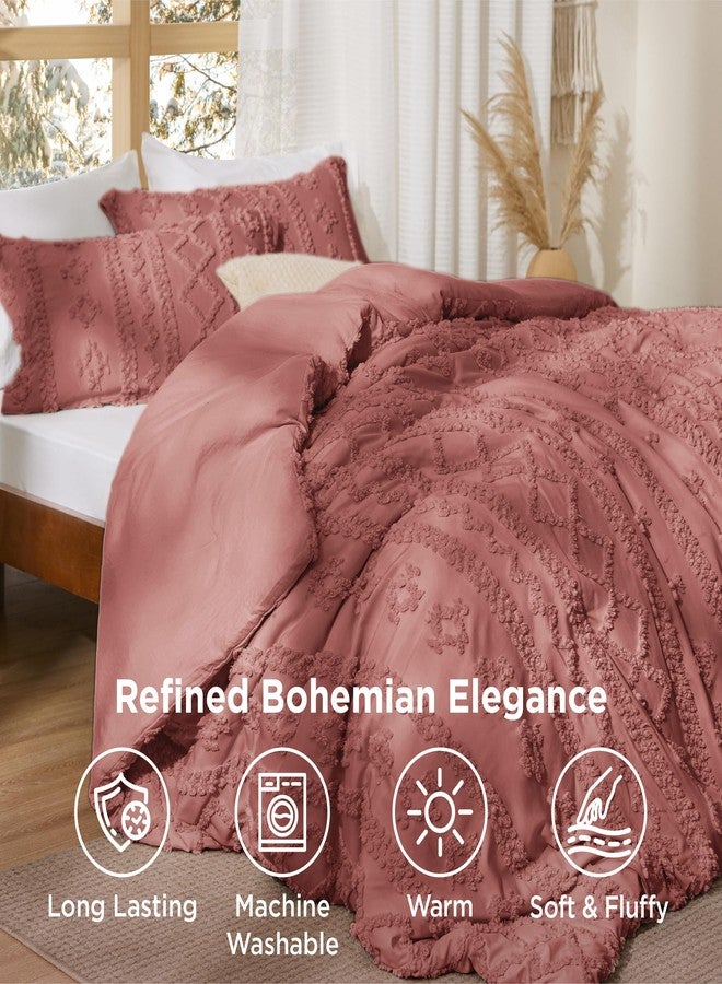بيد شور طقم لحاف Bedsure المبطن بنمط بوهو، مقاس كينج - طقم لحاف بوهو رمادي وردي، 3 قطع، طقم سرير مطرز بنمط ريفي أنيق، لحاف جاكار ناعم مناسب لجميع الفصول - Image 3