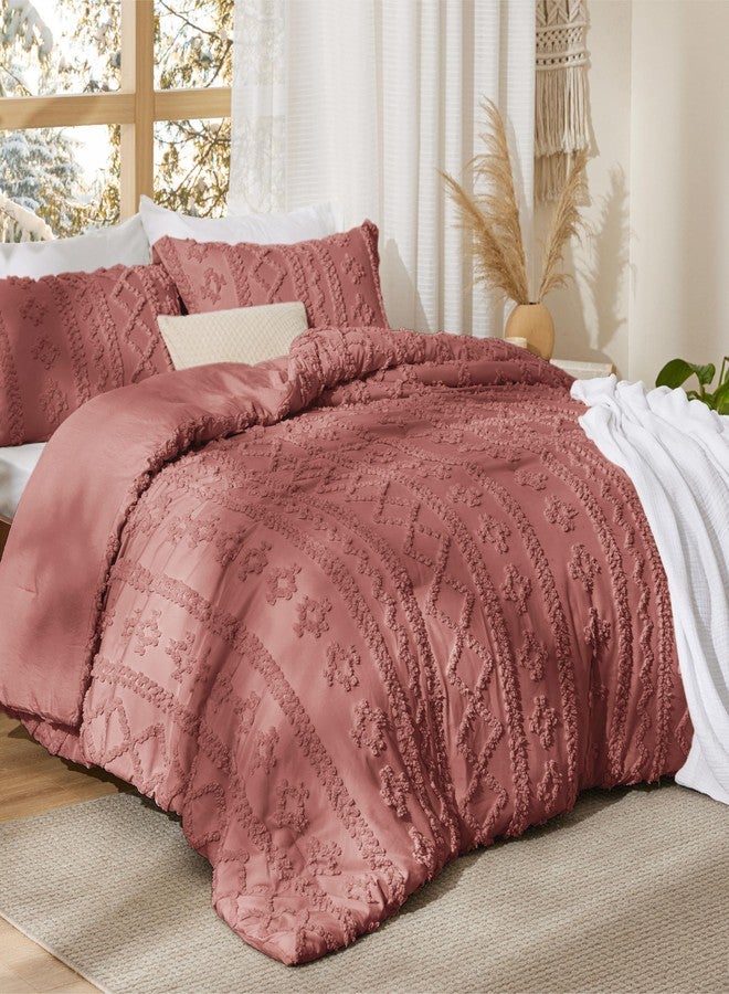 بيد شور طقم لحاف Bedsure المبطن بنمط بوهو، مقاس كينج - طقم لحاف بوهو رمادي وردي، 3 قطع، طقم سرير مطرز بنمط ريفي أنيق، لحاف جاكار ناعم مناسب لجميع الفصول - Image 2