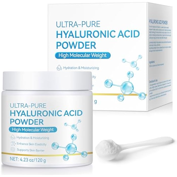 Vortexonix Pure Hyaluronic Acid Serum Powder for Skin & Face, 120G High Molecular Weight Anti Aging Hyaluronic Acid serum, Water Soluble, Fine Powder, Gluten Free, Non-GMO- Includes Scoop - Image 1