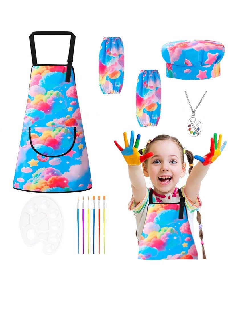 Aikanbo Kids Artist Costume Accessories Set Painter Dress-Up with Chef's Hat,2 Sleeves,Water Proof Apron with Front Pocket for Toddler Painting Baking Artist,Washable Foldable Lightweight for Age 4-7 Years - Image 1