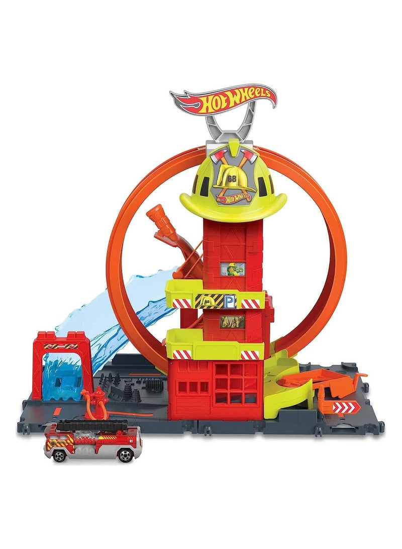 Hot Wheels Hot Wheels City Super Loop Fire Station Playset  - Image 1