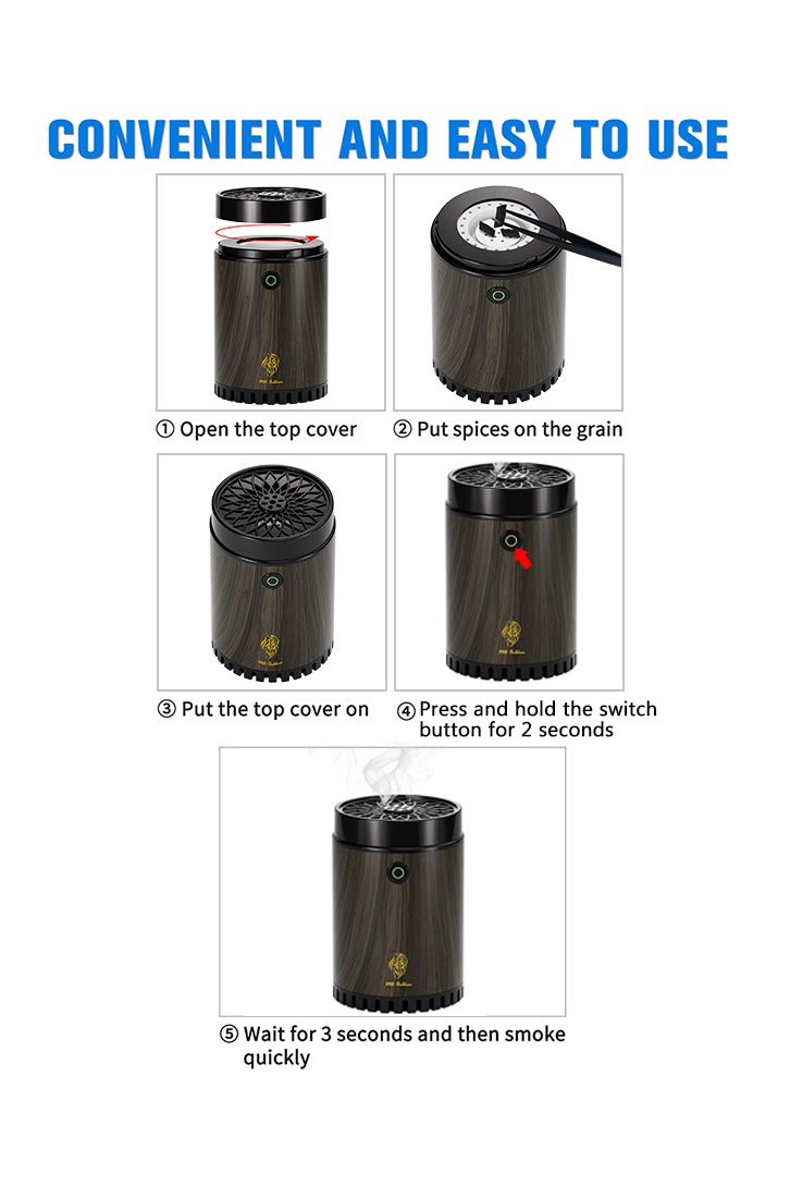 Telawah New style - wood grain aroma diffuser, car type-C power supply rechargeable USB incense burner bukhoor - Image 2