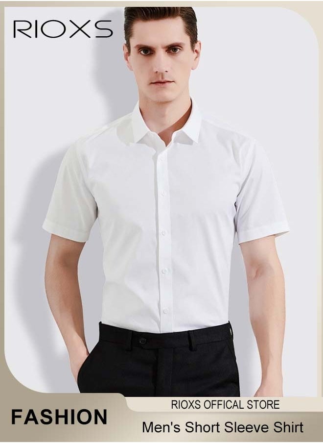 RIOXS - Men's Short Sleeve Formal Shirt Fit Slim Fit Business Dress Shirts Casual Button Down Shirt - Image 1