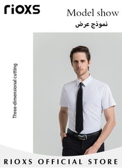 ريوكس قميص رسمي للرجال بأكمام قصيرة مناسب للعمل قمصان رسمية بأزرار عادية  - Image 2