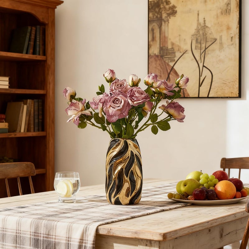 Otartu Black Ceramic Vase For Flowers  Modern Flower Vase Home Decor  Small Vase  Ceramic Vase For Pampas Grass Decorative Vase  For Farmhouse Coffee Table Bookshelf Home Living (Back Large) - Image 4