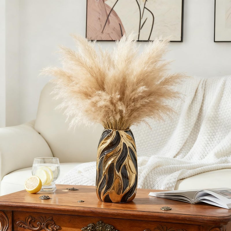 Otartu Black Ceramic Vase For Flowers  Modern Flower Vase Home Decor  Small Vase  Ceramic Vase For Pampas Grass Decorative Vase  For Farmhouse Coffee Table Bookshelf Home Living (Back Large) - Image 2