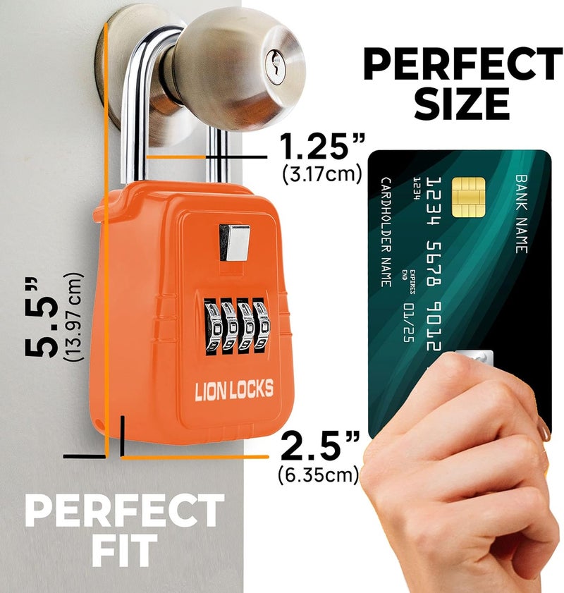 Lion Locks صندوق قفل مفاتيح 1500 برمز، صندوق قفل للمفاتيح في الهواء الطلق، صندوق قفل للوسطاء للإيجارات قصيرة الأجل، يحمل 5 مفاتيح (6 عبوات، برتقالي) - Image 2