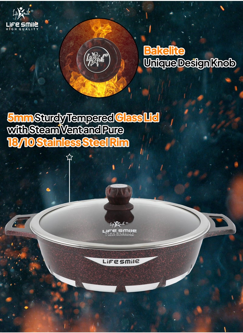 Life Smile LIFE SMILE Shallow Pot with Lid | Multi Layer Non Stick Granite Coating 100% PFOA FREE | Oven Safe Frying Pan | Easy To Clean | Scratch Resistant (32 CM (5.8 Liters), Red)  - Image 5