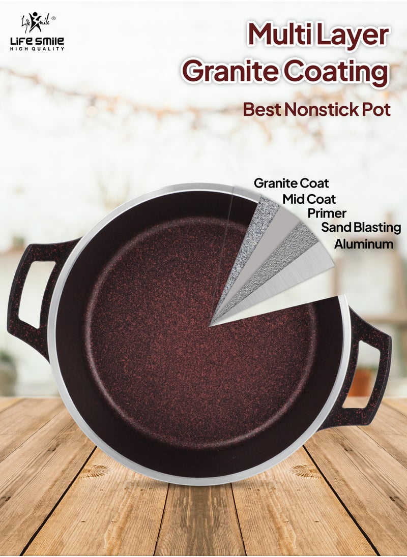 Life Smile LIFE SMILE Shallow Pot with Lid | Multi Layer Non Stick Granite Coating 100% PFOA FREE | Oven Safe Frying Pan | Easy To Clean | Scratch Resistant (32 CM (5.8 Liters), Red)  - Image 4