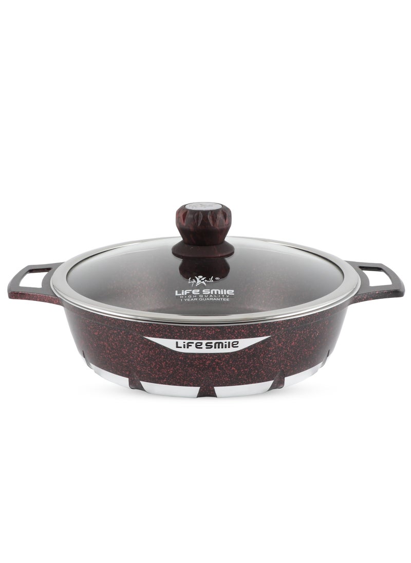 Life Smile LIFE SMILE Shallow Pot with Lid | Multi Layer Non Stick Granite Coating 100% PFOA FREE | Oven Safe Frying Pan | Easy To Clean | Scratch Resistant (32 CM (5.8 Liters), Red)  - Image 1