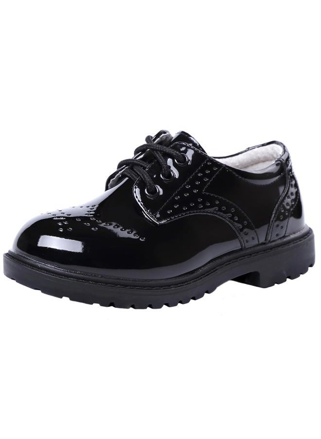 DADAWEN Children's Boy's Girl's Lace-Up School Uniform Shoes Comfort Oxford Dress Shoes (Toddler/Little Kid/Big Kid), Black, 3 Big Kid - Image 1