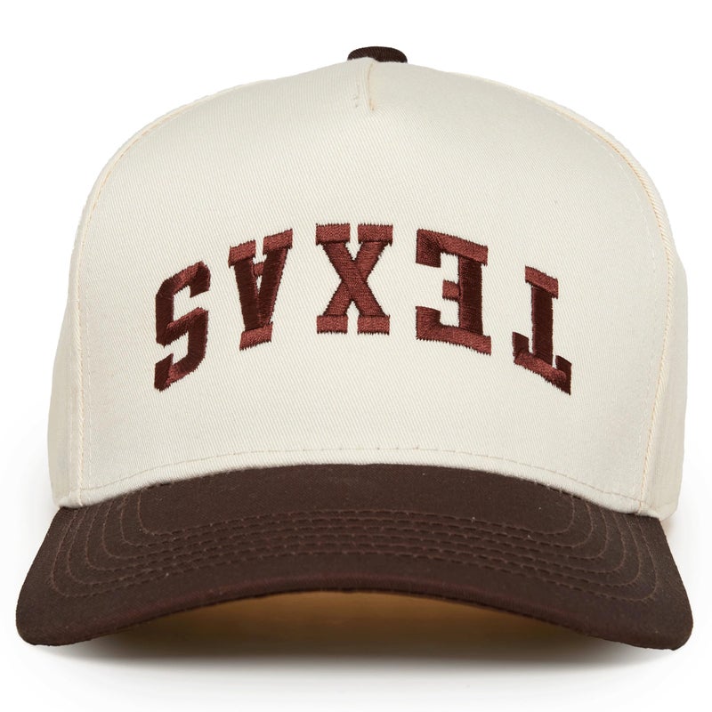 Funky Junque Two Tone Vintage Snapback Hat - Texas (Upside Down) - Brown/Beige - Image 1