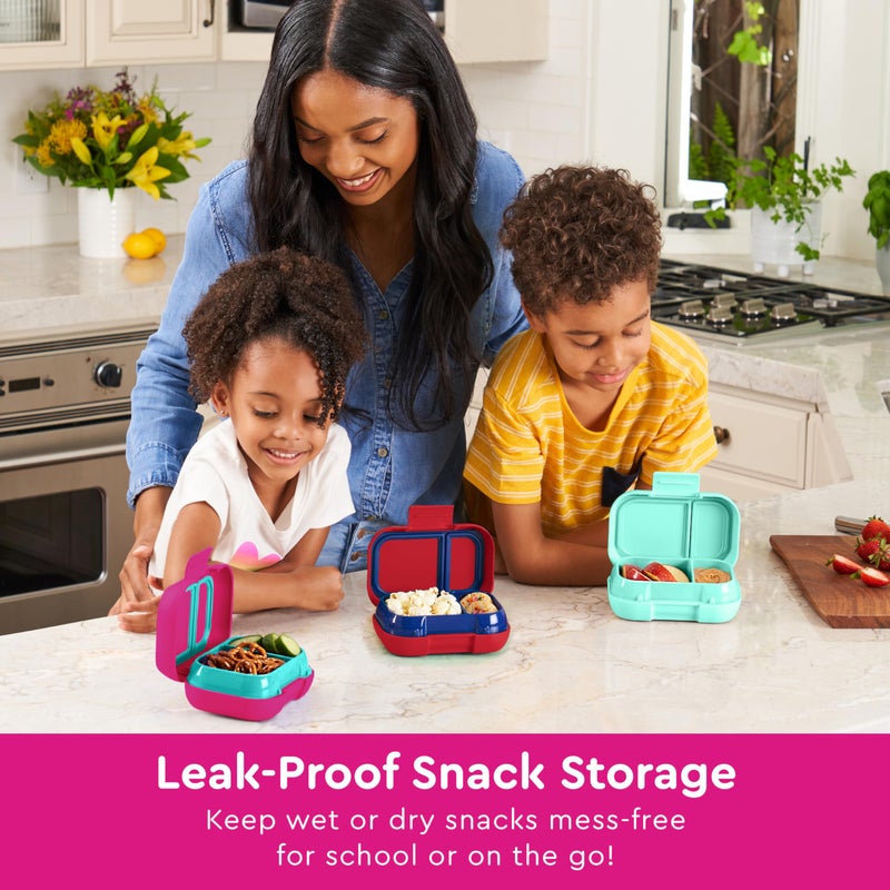 Bentgo Kids Snack - 2 Compartment Leak-Proof Bento Box Container for Snacks and Small Meals, Easy-Open Latch, Dishwasher Safe, BPA-Free for School, Daycare, & Sports - Ideal for Ages 3+ (Fuchsia/Teal) - Image 2