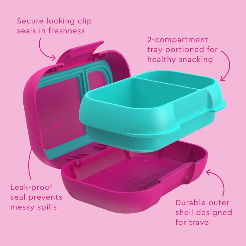 Bentgo Kids Snack - 2 Compartment Leak-Proof Bento Box Container for Snacks and Small Meals, Easy-Open Latch, Dishwasher Safe, BPA-Free for School, Daycare, & Sports - Ideal for Ages 3+ (Fuchsia/Teal) - Image 5