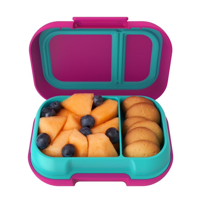 Bentgo Kids Snack - 2 Compartment Leak-Proof Bento Box Container for Snacks and Small Meals, Easy-Open Latch, Dishwasher Safe, BPA-Free for School, Daycare, & Sports - Ideal for Ages 3+ (Fuchsia/Teal) - Image 1