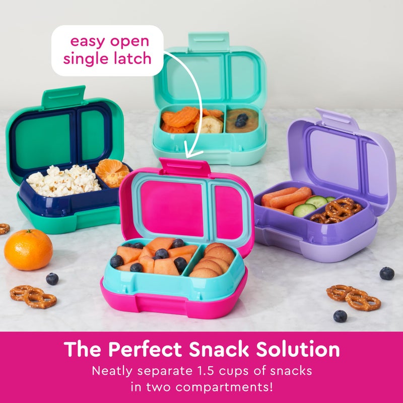 Bentgo Kids Snack - 2 Compartment Leak-Proof Bento Box Container for Snacks and Small Meals, Easy-Open Latch, Dishwasher Safe, BPA-Free for School, Daycare, & Sports - Ideal for Ages 3+ (Fuchsia/Teal) - Image 4
