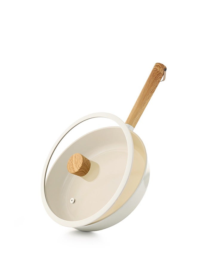 سنسارتي مقلاة سينسارتي باسكا سيراميك غير لاصقة، 26 سم، مع غطاء زجاجي، أدوات طهي صحية، مجموعة طهي مطبخ غير سامة، آمنة للاستخدام في غسالة الأطباق والفرن، خالية من مركبات PFA/Ptfe/Pfoa، بيضاء - Image 1